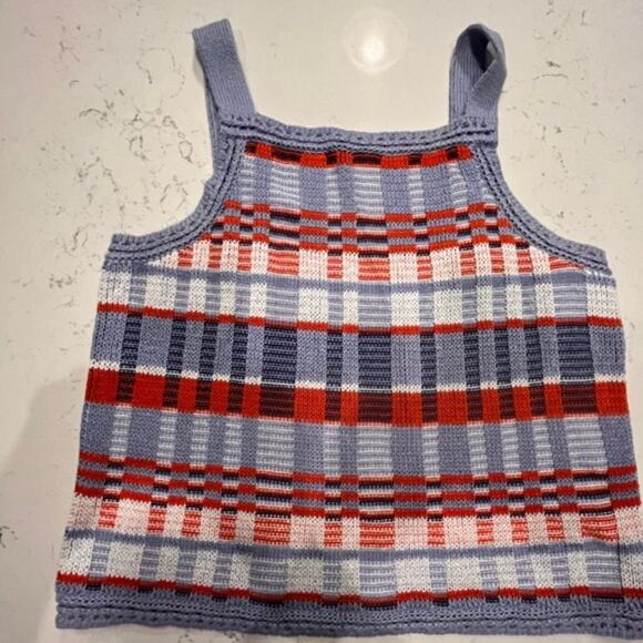 Banana Republic Crochet Cotton Plaid Halter Knit Sweater Chunky Tank Top Sz Lg - Picture 6 of 13